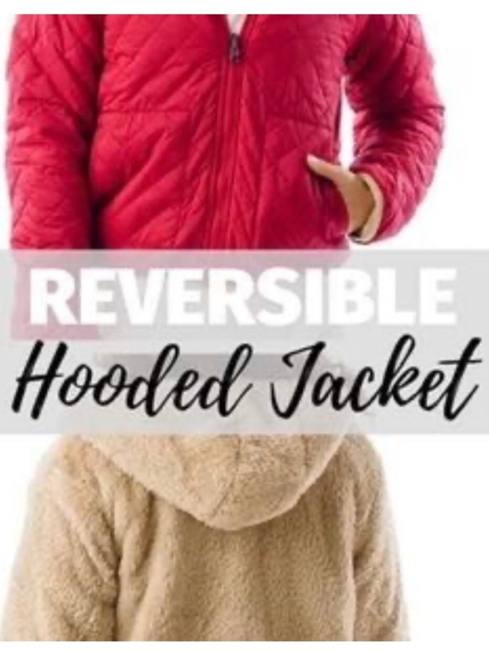 Zyia Active Women’s Large Quilted Sherpa Reversible Hooded Puffer Red Jacket - Picture 7 of 15